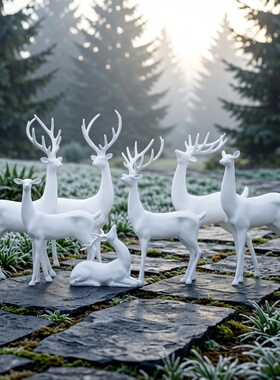 高档简约现代玻璃钢梅花鹿装饰摆件庭院落地雕塑氛围设计感可定制