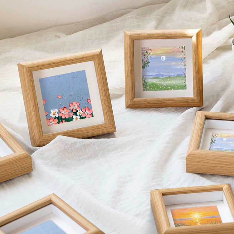 高清真玻璃中空油画棒相框摆台迷你小正方形标本框风景画框