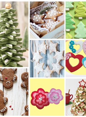 5Pcs/Set Cookie Cutter Christmas Tree Plastic Mold Set Plung