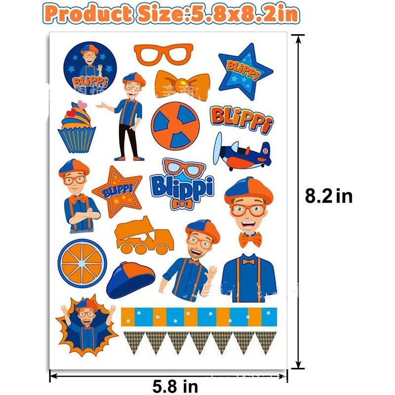 6pcs/set Blippi Stickers Blippi Birthday Party Decoration B - 图1