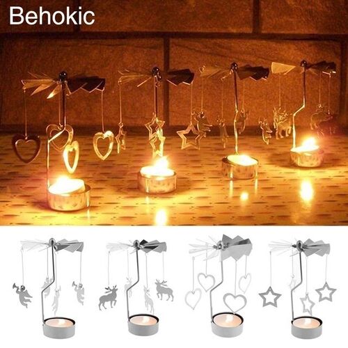 Spinning Rotary Metal Carousel Tea Light Candle Holder Stand - 图0