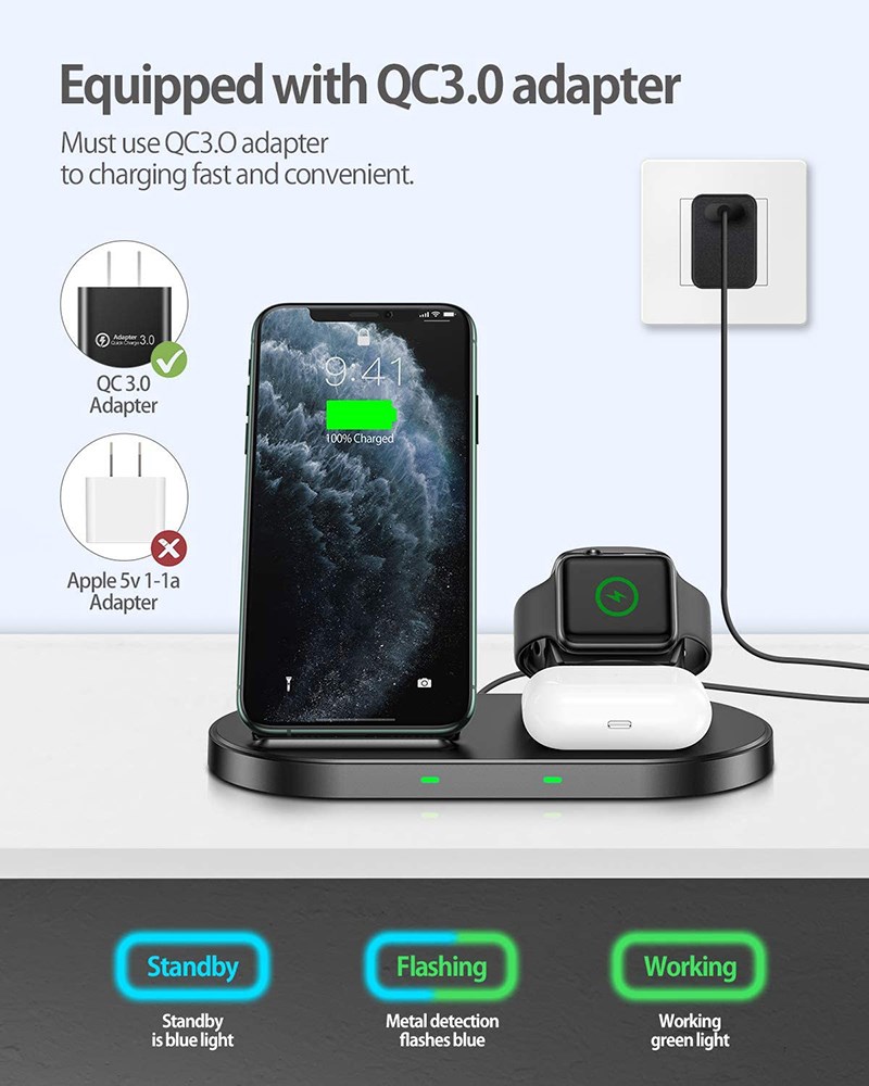 3 in115W Wireless Charger Charging Dock Station for Apple W - 图0