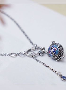 法国CapinKofin景泰蓝银色镂空香囊球项链复古随身佩戴香丸香薰