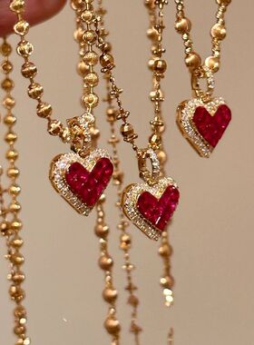 法国capinkofin新款新年红色爱心项链精致小众气质颈链秋冬高级