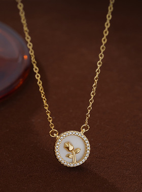 法国capinkofin年新款轻奢小众设计感贝母玫瑰花项链女时尚高级