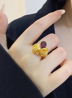 法国CapinKofin复古宫廷风仿红宝石玫瑰花戒指高颜值精致百搭显