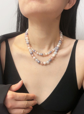 法国capinkofin5新款时尚幻彩多层叠戴巴洛克珍珠项链女小众颈