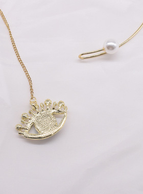 法国capinkofin新欧美金属开口项链气质珍珠恶魔眼项链设计