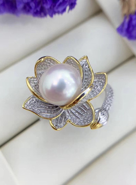 法国CapinKofin精致分色莲花珍珠戒指女款国潮森系轻奢复古冷淡