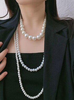 法国CapinKofin时尚设计感三层大小珍珠项链复古百搭毛衣链温柔