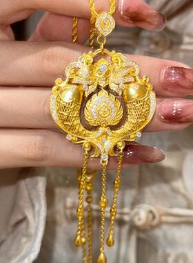 法国capinkofin色流苏双鱼戏莲花镶嵌锆石吊坠轻奢高级感时尚