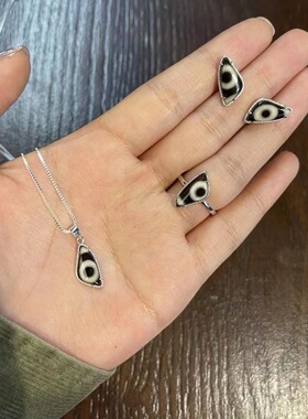 法国CapinKofin藏式民族风镶嵌人造天珠戒指项链耳环套装女复古