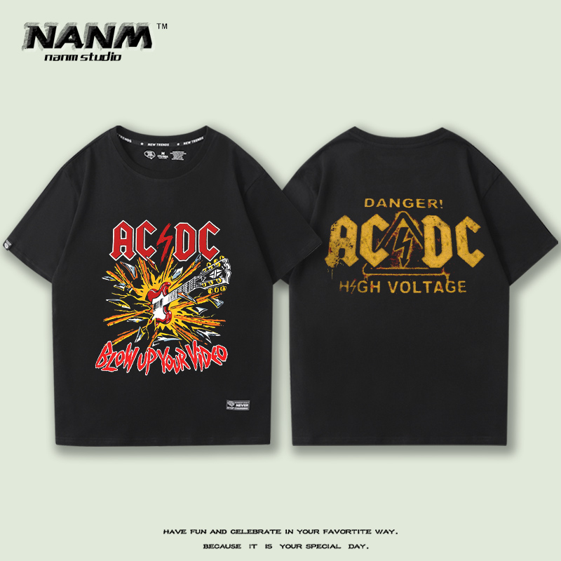 ACDC摇滚乐队短袖t恤男女生夏季宽松美式街头百搭圆领纯棉半截袖 - 图2