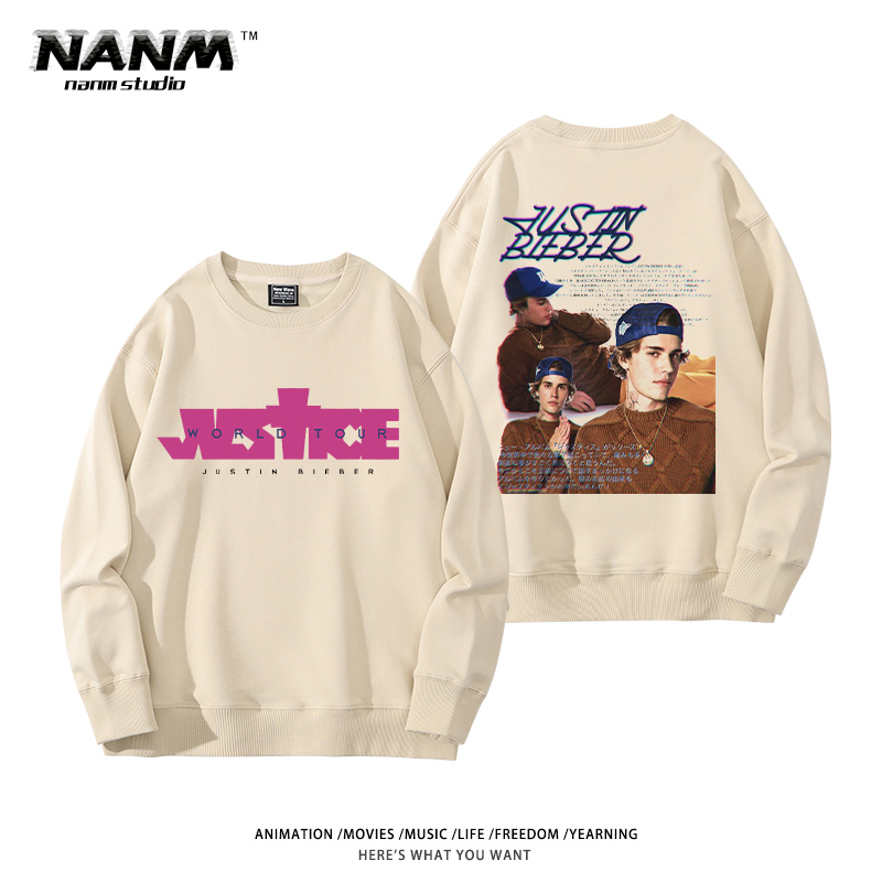 Justin Bieber贾斯汀比伯圆领卫衣男女秋冬季嘻哈潮流高街上衣服