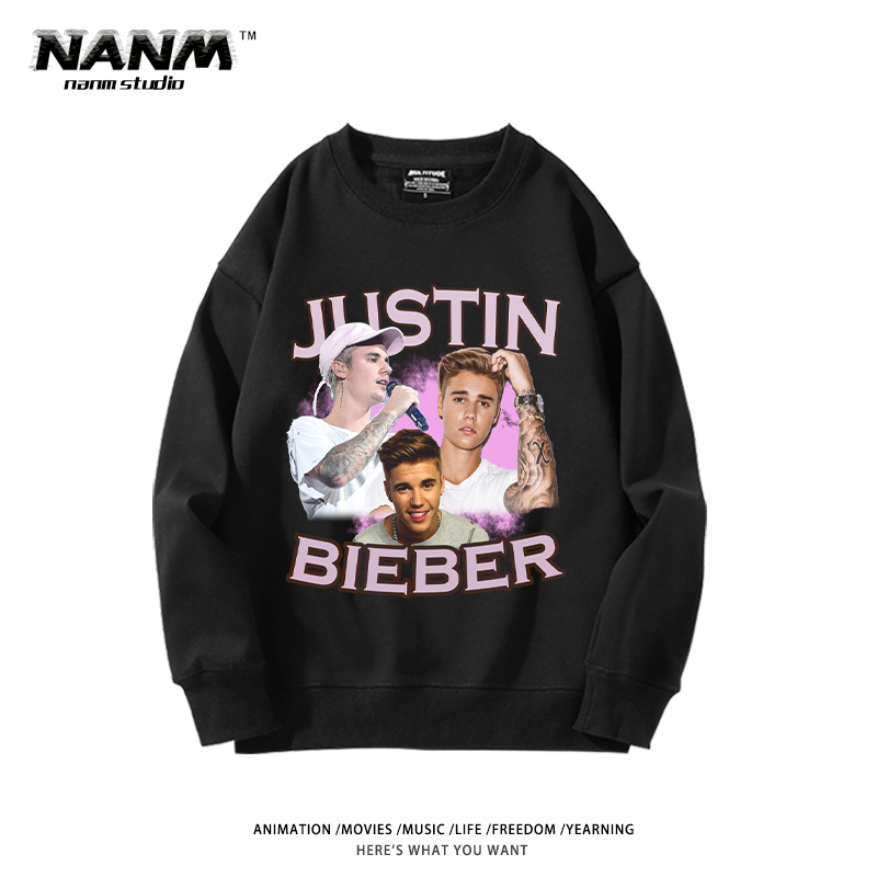 Justin Bieber贾斯汀比伯圆领卫衣男女秋冬季嘻哈潮流高街上衣服