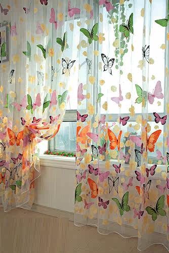 Lovely Hot Sales Butterfly Print Sheer Voile Curtain Door W - 图3