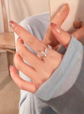 小众轻奢超仙锆石蝴蝶戒指女