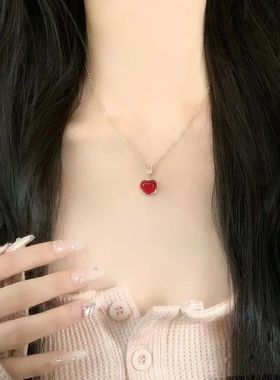 浪漫温柔气质红色爱心项链女