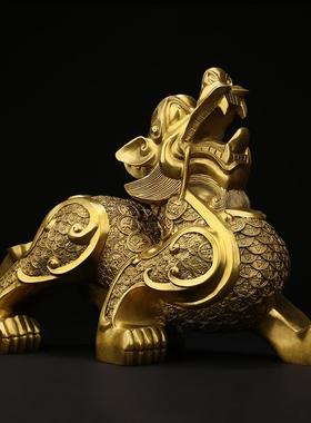 吉善缘 全铜貔貅摆件 金钱皮丘铜制招财一对门厅客厅工艺礼品9995