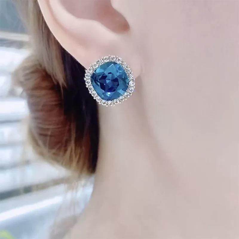 S925纯银蓝色水晶耳环新款爆款高级感轻奢小众设计女简约耳钉百搭,淘宝优惠券,粉丝福利购,淘宝优惠卷