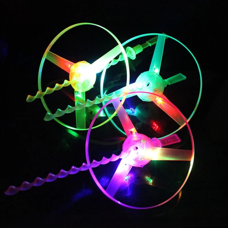 发光竹蜻蜓飞天仙子儿童端午玩具手推拉线飞碟带灯飞盘青蜓飞行器 - 图0