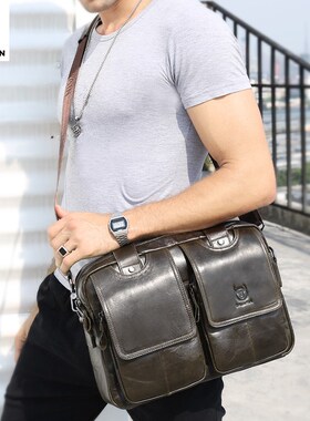 BULLCAPTAIN Briefcase Bag For Men Leather Bages Men's 14.1
