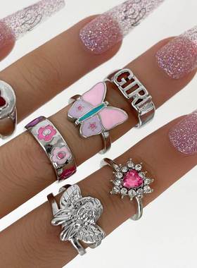 Cross border diamond inlaid heart Girl sweet drop oil ring