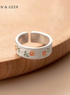 IRG闺蜜925银小清新郁金香花戒指