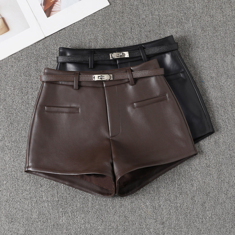 高级感小香风PU皮短裤女秋冬新款辣妹a字裤韩版时尚显瘦阔腿靴裤,淘宝优惠券,粉丝福利购,淘宝优惠卷