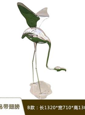 不锈钢火烈鸟雕塑乡村别墅广场户外城市丹顶鹤抽象动物小品艺术摆