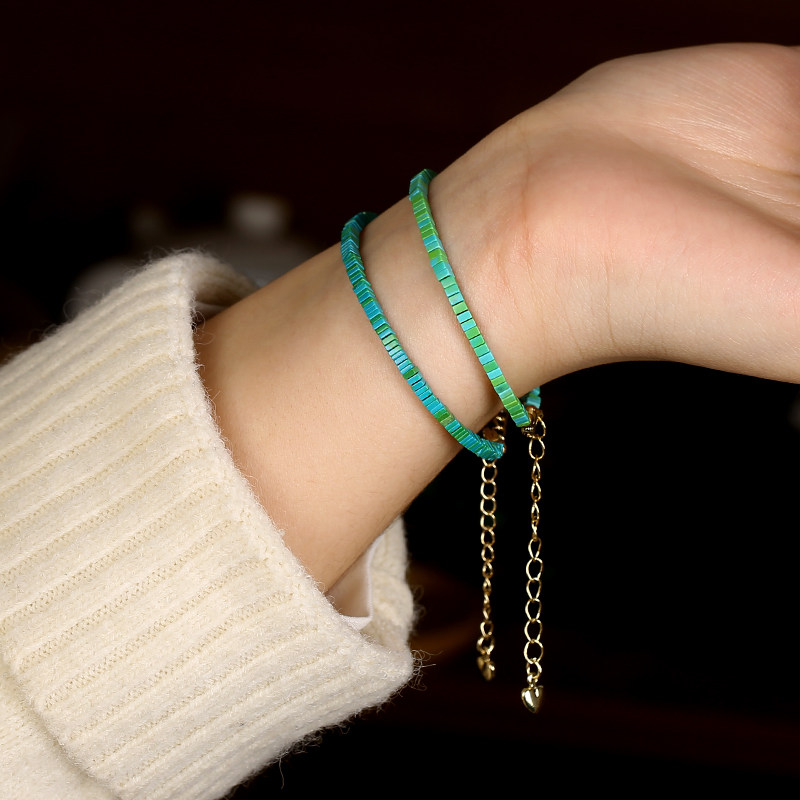 春之碧色极细绿松石古风复古女手镯 览星阁手链