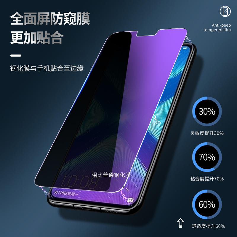 荣耀8x防窥钢化膜全屏蓝光防偷窥honor8x手机膜屏保适用于JSN-AL00黑边全包防摔爆玻璃膜超薄jsnal00保护贴膜 - 图2