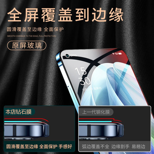 适用opporeno7钢化膜reno5全屏覆盖reno14手机膜r17/r15/r11防摔防爆k10pro防窥膜k9/k7保护膜a97a72a11s贴膜 - 图0
