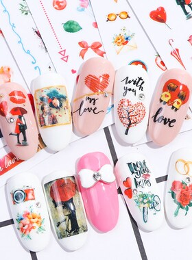 1pcs Valentines Designs Memory Stickers 3D Red Slider on Na