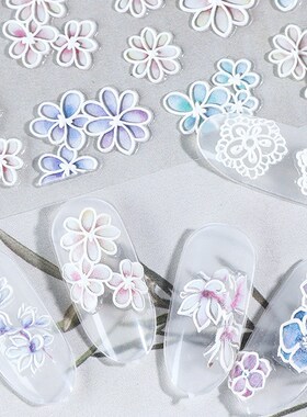5D Embossed Nail Sticker Cute Flower Sticker Engraved Natur