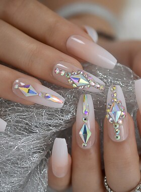 Luxury Nails Custom Large Stones Decorated Nail Art Tips Lu