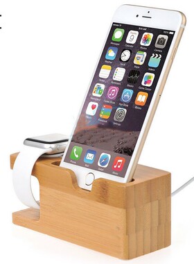 2 in 1 Charging Dock Station Bamboo Base Wooden Charger Hol