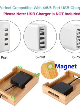 Cell Phone Tablet Holder Bamboo Wood Charging Station Cable