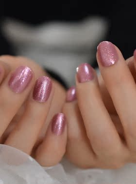 Gorgeous Shimmer Rose Gold Fake Nails Short Round UV False