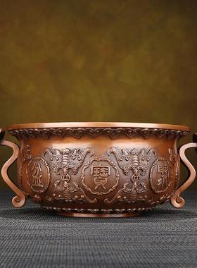 紫铜实心聚宝盆铜摆件新中式家居办公室桌面公司开业乔迁礼品