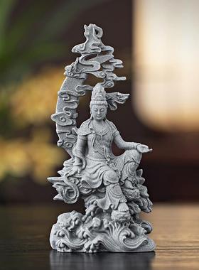 青砂石新中式观音菩萨佛像家居客厅玄关桌面吉祥物装饰造景工艺品