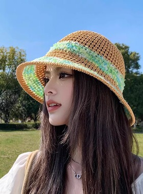 夏季镂空遮阳帽2025新款防晒草帽女海边度假草编盆帽沙滩渔夫帽子
