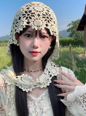 新款钩花蕾丝针织帽镂空披肩