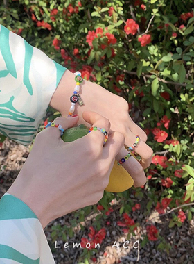 夏天彩色琉璃花朵串珠手链