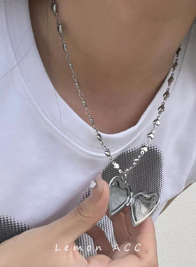 韩国ins小众别致爱心雕花项链翻盖辣妹复古甜美锁骨链女