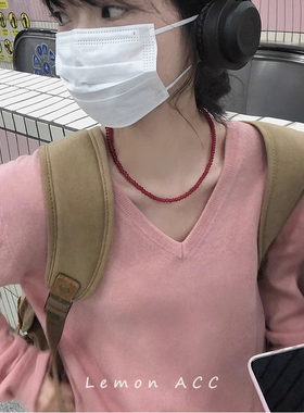 简约气质红色天然石串珠项链