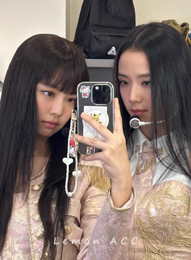 jennie朴彩英手工串珠爱心手机链可爱日常小众手机挂件黑色挂绳女