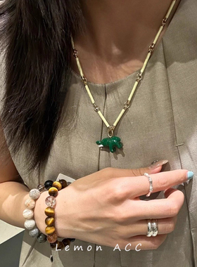 时尚百搭竹节绿色小象项链