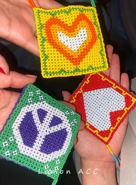 椰子树蓝色房子口袋包立体爱心耳机收纳手工串珠长项链新