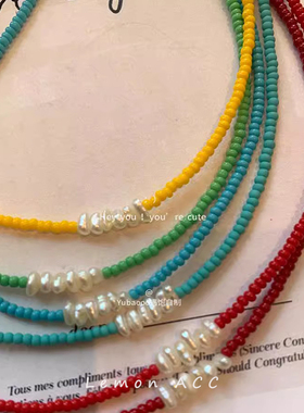 彩色串珠淡水珍珠项链